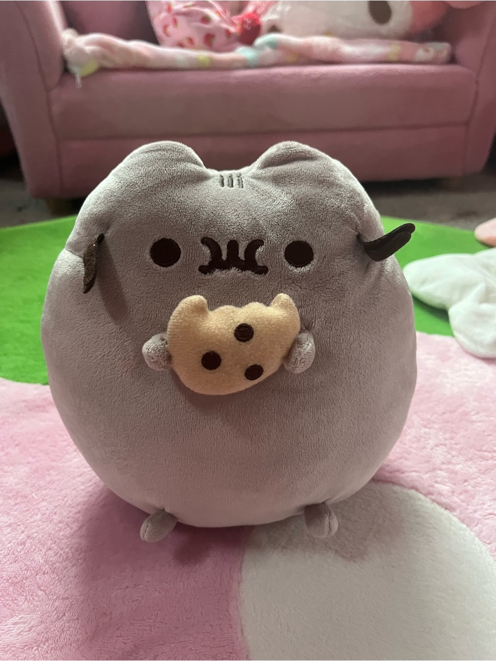 Pusheen Plush Cat in Light Gray Holding Cookie